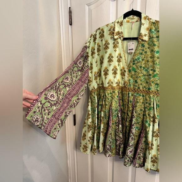 Free People Hazy Baby Printed Mini Dress NWT Green Combo Size M - Picture 5 of 8